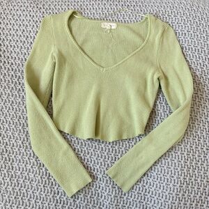 La Hearts Light Green Ribbed Crop Top